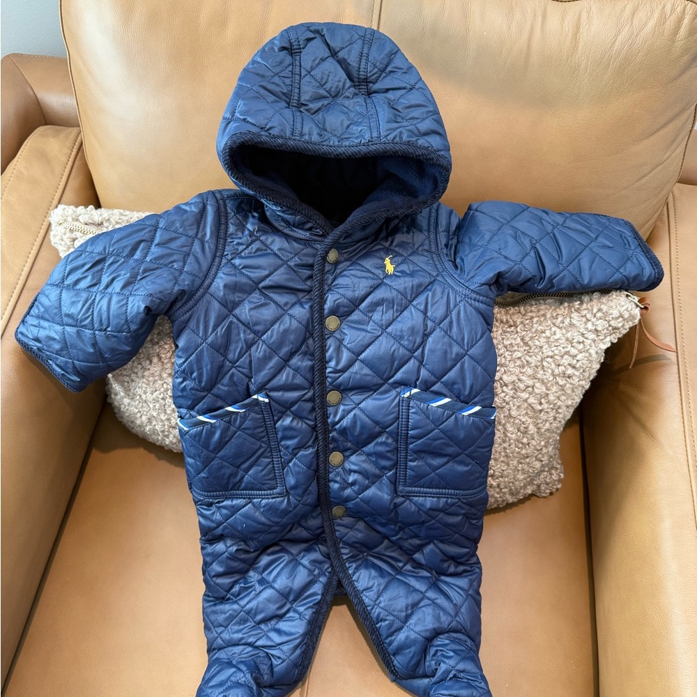 Ralph Lauren Navy Baby Snowsuit with Hood quilted